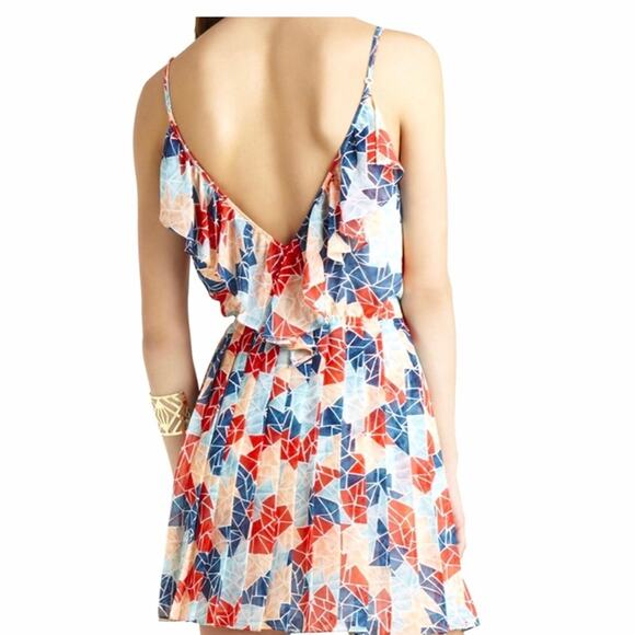 BCBG GENERATION lined ruffle detail multi color adjustable strap dress small - Picture 2 of 9